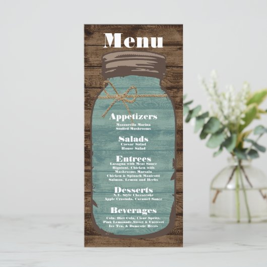 25 Menu Kaarten Mason Jar Barn Wood Country Rustic (Staand voorkant)