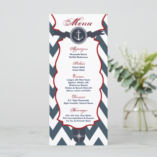 25 Menu Kaarten Nautisch Ankerkompas Ocean Navy (Staand voorkant)