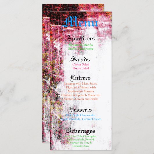 25 Menu Kaarten Neon Grunge Scratch Kleur Hot Pink (Voorkant / Achterkant)