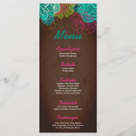 25 Menu Kaarten Neon Spring Bloemen Bloesem Bloese (Voorkant)