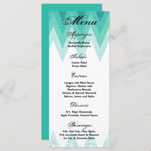 25 Menu Kaarten Ombre Blauwgroen Chevron (Voorkant / Achterkant)