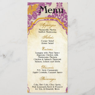 25 Menu Kaarten Paarse Gouden Damast Kant Print Pa