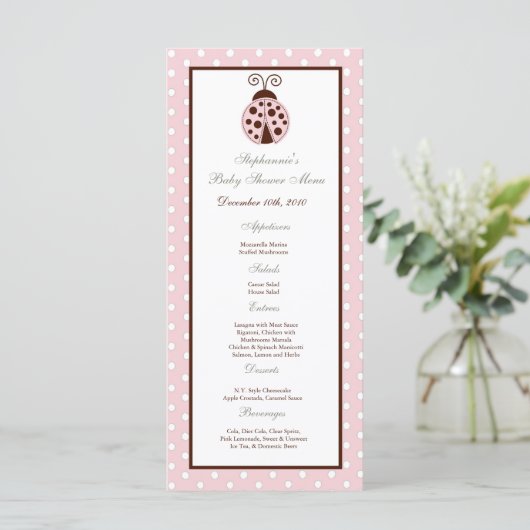 25 Menu Kaarten Pink Ladybug (Staand voorkant)