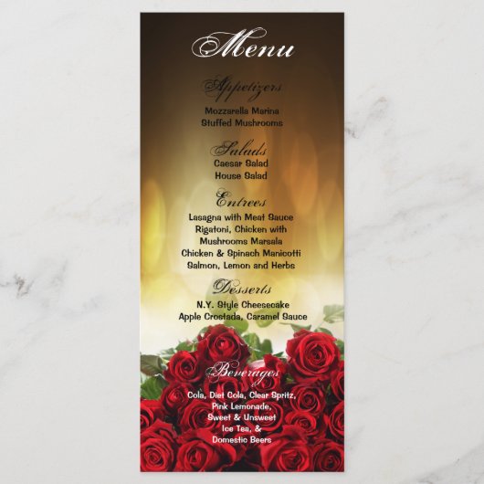 25 Menu Kaarten Red Rose Bouquet Bruidsbloem Flora (Voorkant)