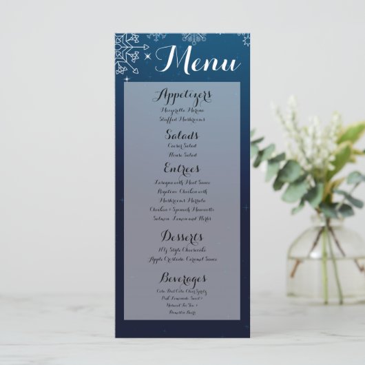 25 Menu Kaarten Sneeuwvlokken Sneeuwijs (Staand voorkant)