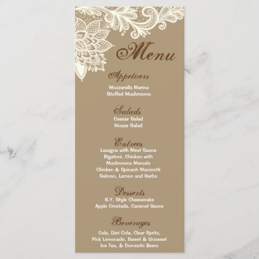 25 Menu Kaarten Victoriaans kant Koraal Tan Bro (Voorkant)