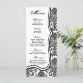 25 Menu Kaarten Zwart Wit Damask Lace Print Patter (Staand voorkant)