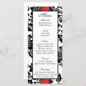 25 Menu Mariage damassé Floral Noir/Rouge (Devant / Derrière)