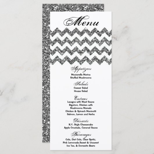 25 menukaarten Silver Glitter Chevron Zig Zag Prin Menu (Voorkant / Achterkant)