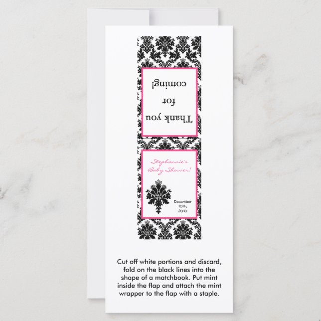 25 Mint Matchbooks Hot Pink Black Damask (Voorkant)