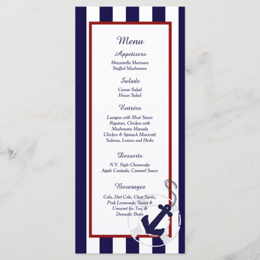 25 Navy Blue Anchor Nautische Wedding Menu Kaarten (Voorkant)