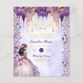 25 Paarse Goud Glitter Quinceanera Jurk Bloemig Flyer (Voorkant)