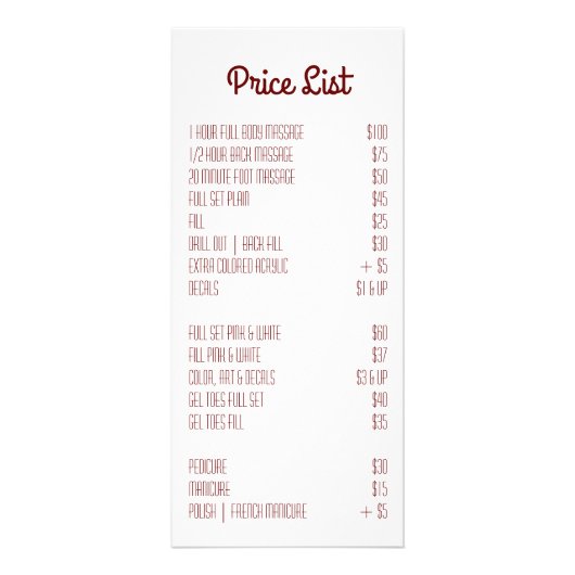 25 Pack Zakelijke prijslijst Tarwe op Burlap Sack Reclamekaart (Achterkant)