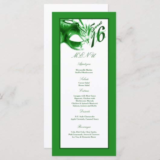 25 Parti Vert du bonbon 16 à cartes de menu (Devant / Derrière)