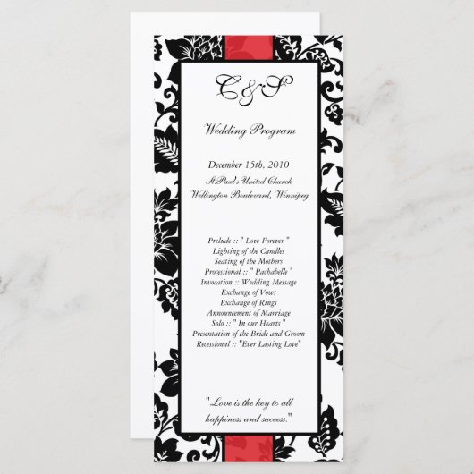 25 Programmes Black/Red Floral Mariage damassé (Devant / Derrière)