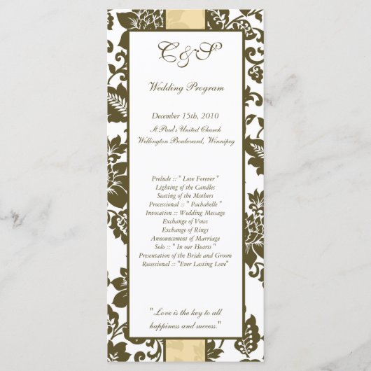 25 Programmes Brown/Creme Floral Mariage damassé (Devant)