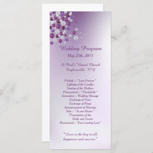 25 Programmes de mariage au diamant blanc violet (Devant / Derrière)