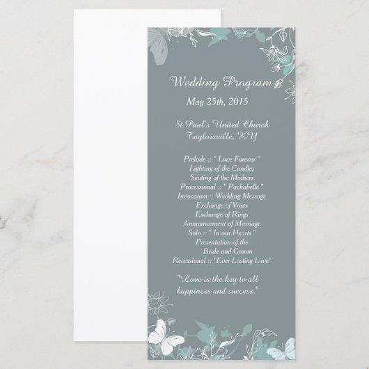 25 Programmes de mariage floral papillon bleu (Devant / Derrière)