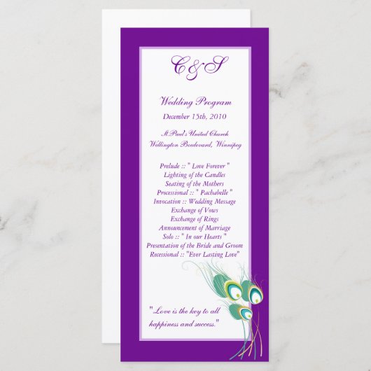 25 Programmes modernes de mariage avec paon violet (Devant / Derrière)