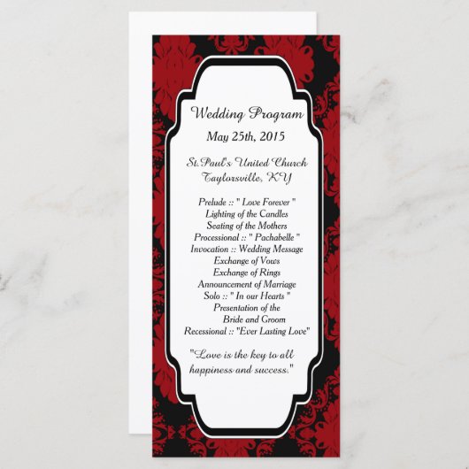 25 Romantic Red Damask Wedding Programma's (Voorkant / Achterkant)