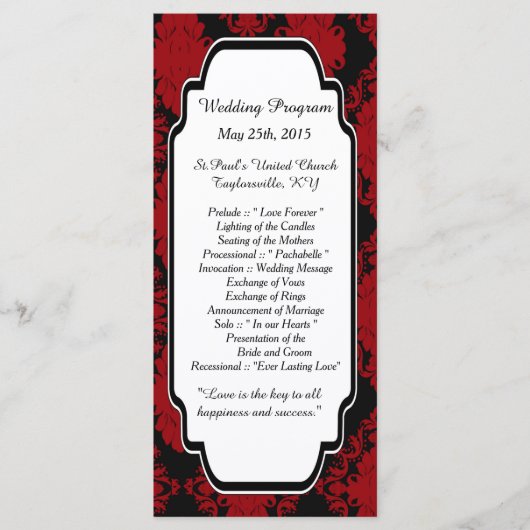 25 Romantic Red Damask Wedding Programma's (Voorkant)