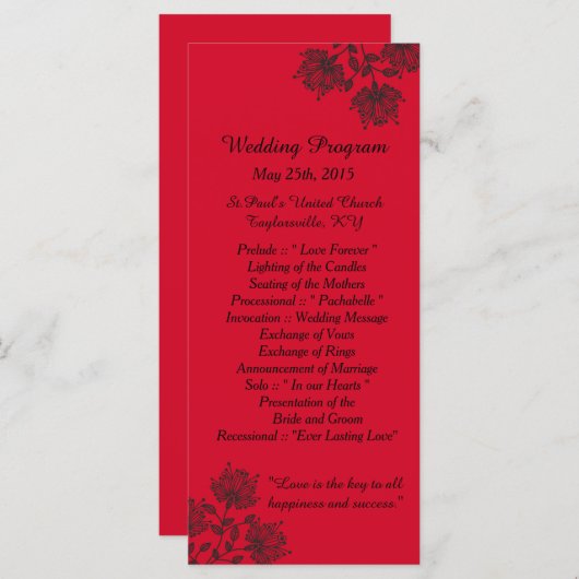 25 Rood- en zwarte Floral Wedding-programma's Programma (Voorkant / Achterkant)