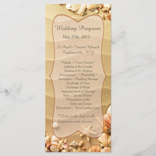 25 Seashell Beach Sand Wedding Programma's (Voorkant)