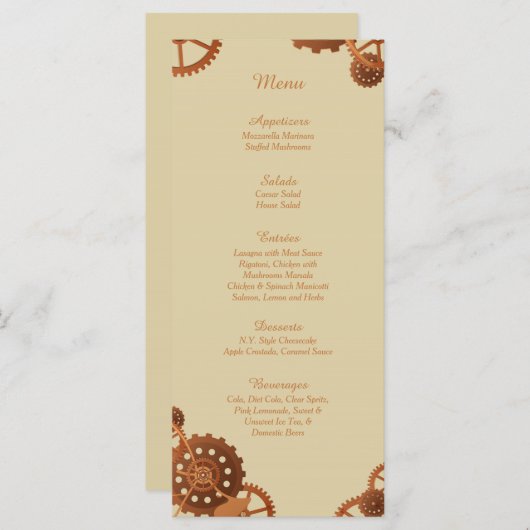 25 Steampunk Cogs and Gears Wedding Menu Kaarten (Voorkant / Achterkant)