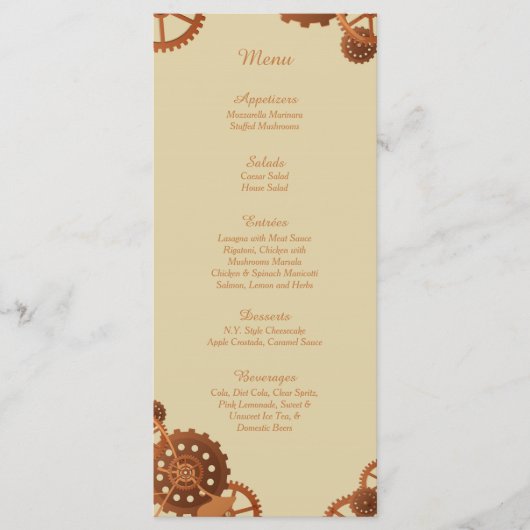 25 Steampunk Cogs and Gears Wedding Menu Kaarten (Voorkant)