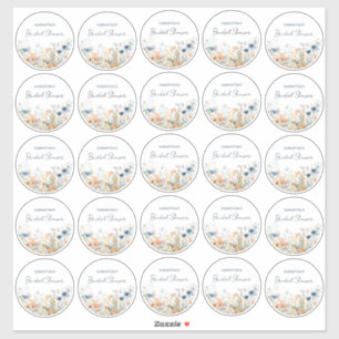 25 Stof Blauw Waterverf Wildbloem Bruidsdouche Sticker