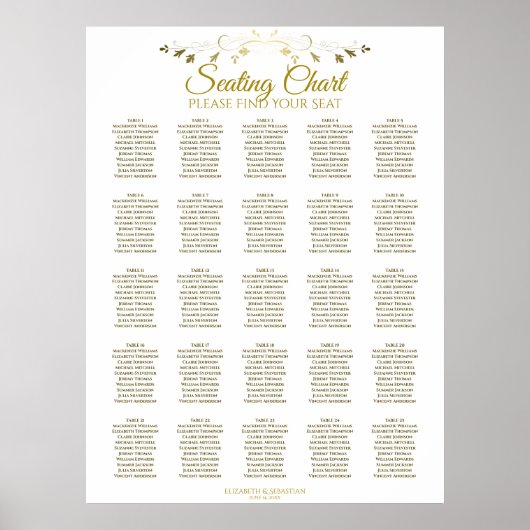 25 Tabel Elegant Gold Wedding Seating Chart Poster (Voorkant)