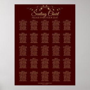 25 Tabel Gold- en Auburn bruin bruiloft Poster