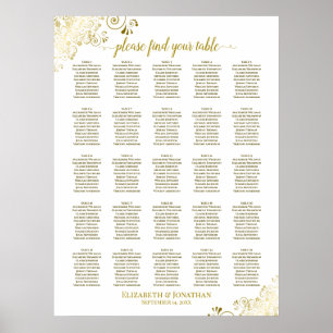 25 Tabel Gold & White Wedding Seating Chart Poster
