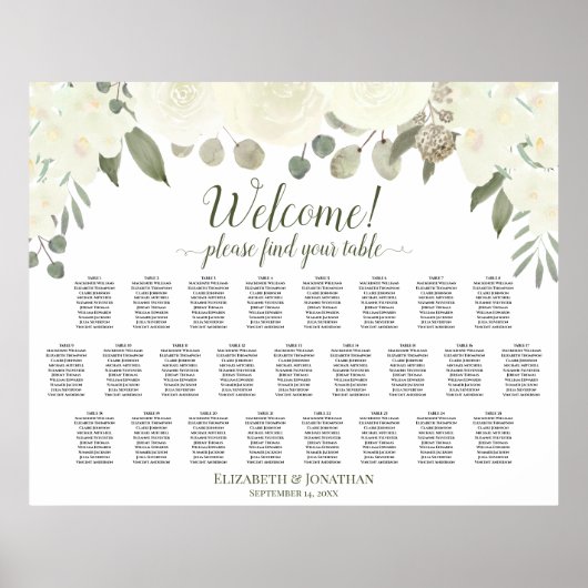 25 Tabel Ivoor wit rozen weddenschap Poster (Voorkant)