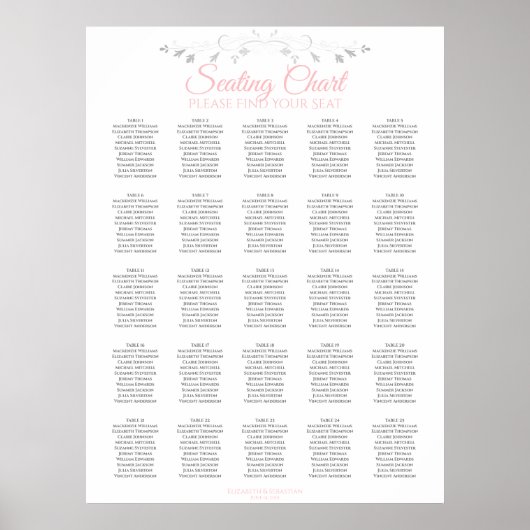 25 Table Rose & Grey Élégant tableau de mariage (Devant)