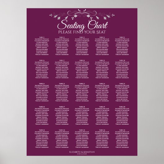 25 Tableau Élégant Mariage Cassis (Devant)