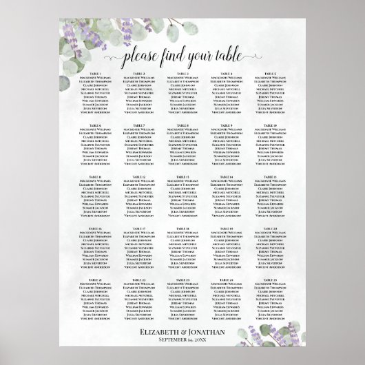 25 Tableau Mariage Plat Lavender Eucalyptus (Devant)
