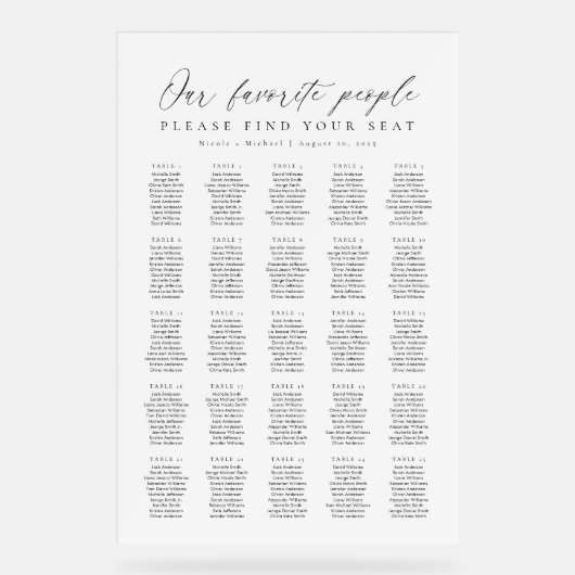 25 Tables Favorite People Acrylic Seating Chart (Recto)