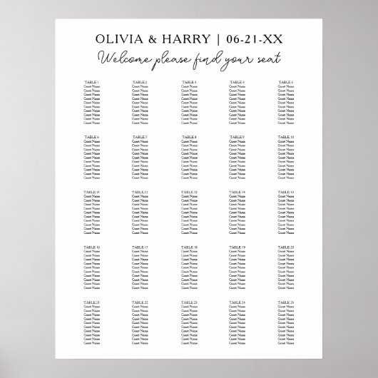 25 tafel Elegante moderne bruiloft zitgrafiek Poster (Voorkant)