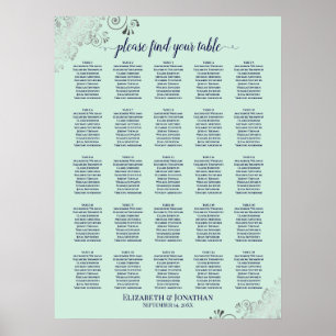 25 Tafelmarine en Mint Green Wedding Seating Chart Poster