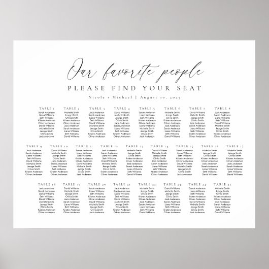 25 Tafels Onze favoriete Mensen Zitschema Plan Poster (Voorkant)