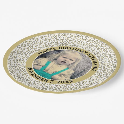 25 Uw foto Willekeurige nummerpatroon Goud/Wit Papieren Bordje (Gekanteld)