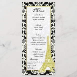 25 Wedding in Paris Black Damask Menu Labels