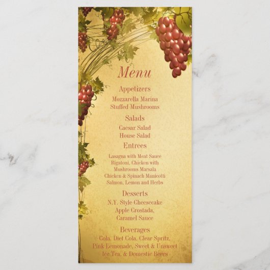 25 Wijngaard Wedding Menu Labels (Voorkant)
