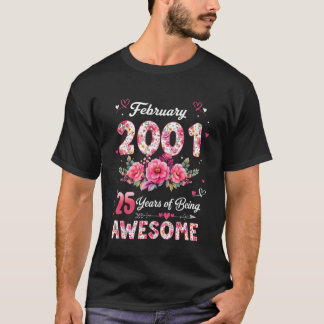 25 Year Old February 2001 Floral 25th Birthday Men T-shirt