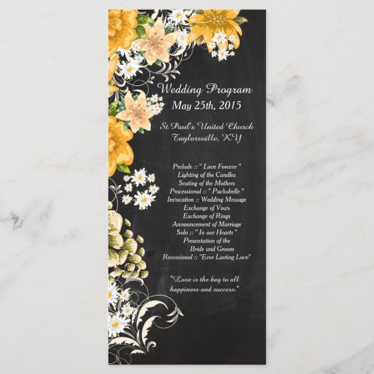 25 Yellow Rose Chalkboard Wedding Programs Programma (Voorkant)