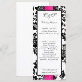 25 Zwart/Hot Roze Bloemen Damask Trouwprogramma's Programma (Voorkant / Achterkant)