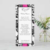 25 Zwart/Hot Roze Bloemen Damask Trouwprogramma's Programma (Staand voorkant)