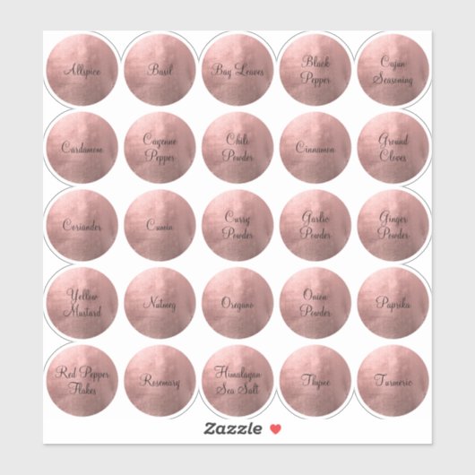 25 Zwarte en Roze Gouden Cirkel Kruiden Sticker (Vel)