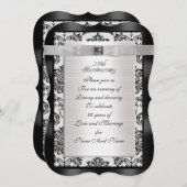 25e anniversaire Damask invitation noir et blanc (Devant / Derrière)
